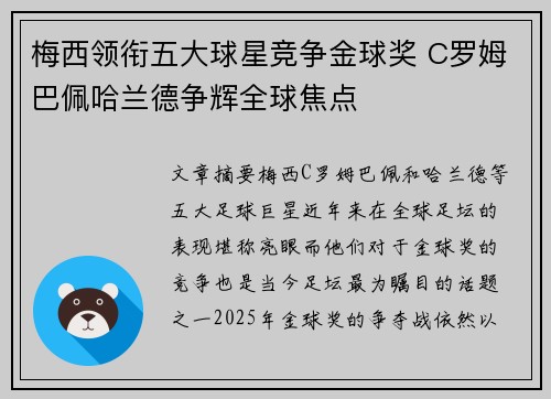 梅西领衔五大球星竞争金球奖 C罗姆巴佩哈兰德争辉全球焦点