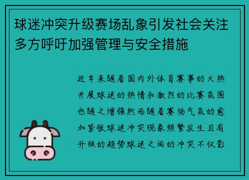 球迷冲突升级赛场乱象引发社会关注多方呼吁加强管理与安全措施